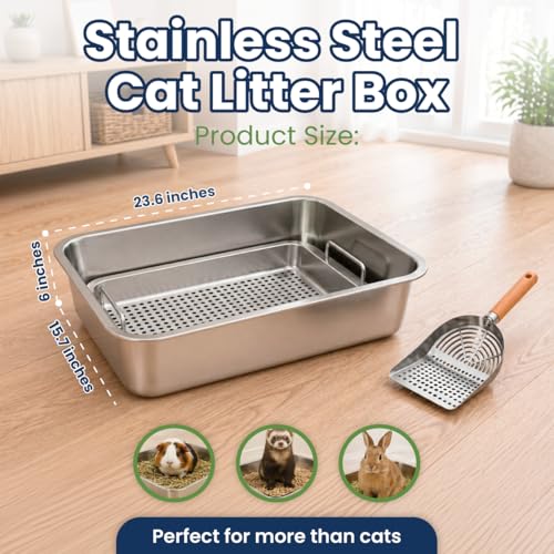 Arenero para gatos de acero inoxidable XL 4 piezas miniatura 2