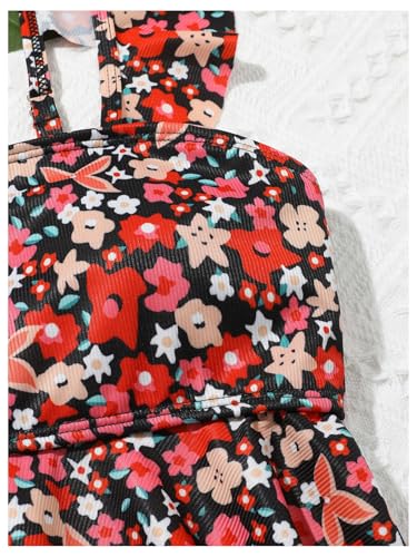 SOLY HUX Girl's Floral Swimsuit 2 Piece Tankini Set Cute Ruffle Bathing Suits Summer Beachwear Black Red Floral 13 Years3