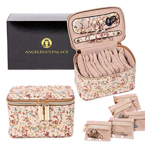 Angelina's Palace Jewelry Organizer Case Bridesmaid Gifts Travel Bag Vegan Leather Box for Necklace Earring Bracelet Ring(blossom tan) Angelina's Palace Jewelry Organizer Case Bridesmaid Gifts Travel Bag Vegan Leather Box for Necklace Earring Bracelet Ring(blossom tan)