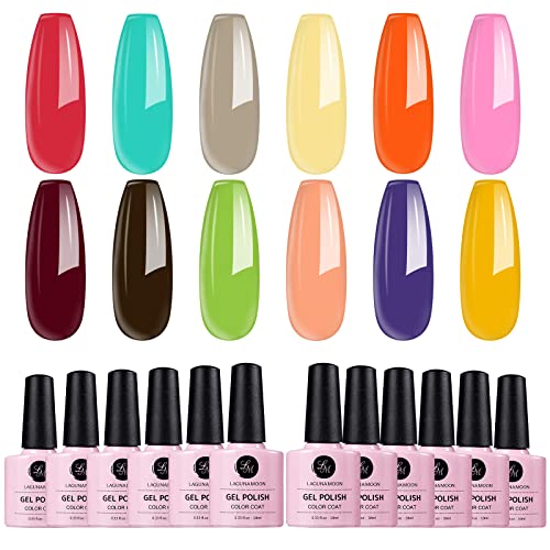 Lagunamoon esmalte de uñas de gel, juego de 12 colores de macarrón de colores, esmaltes de gel absorbentes para un acabado suave y duradero, kit de uñas de gel fácil de usar para manicura de bricolaje Cover