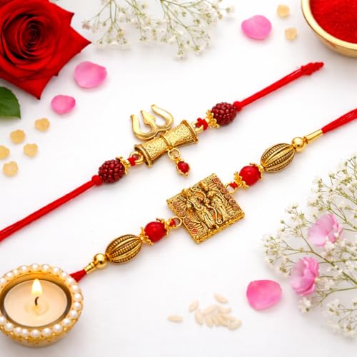 Image of Jaipur Ace Rakhi Gift Hamper for Bhaiya Bhabhi with Silver Plated Bowl Set, Pooja Thali, 2 Designer Rakhis, Roli Chawal, Raksha Bandhan Gift Set for Brother Bhabhi, Premium Rakhi Combo with Red Velvet Box
