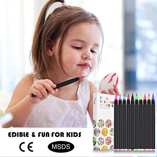 Food Coloring Marker Pens, Nomeca 10Pcs Food Grade Edible Markers Food Writers For Decorating Fondant, Cakes, Cookies, Easter Eggs Painting Drawing Writing - Flexible Brush Tip, 10 Colors #TOP3