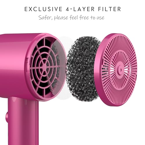 Image of AINA Diffuser Hair Dryer Full-Featured Blow Dryer 110V /1600W(Neon Pink) | 3 Heat /2 Speed;Cold shut button;Lightweight;Compact Size;High Temp;Low Airflow;Same Results;Less Expense