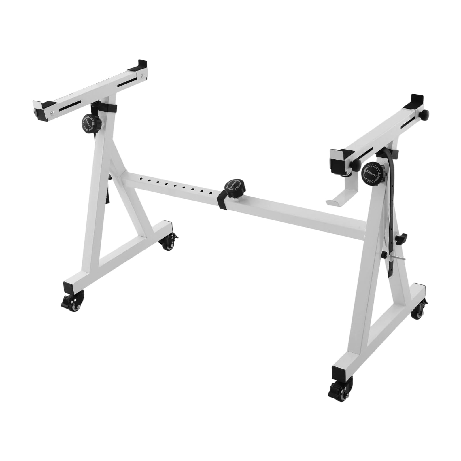 Keyboardständer höhenverstellbar (61-93 cm) & breitenverstellbar (56-91 cm), robuster Keyboard Stand mit Rollen & Bremsen für Piano, Synthesizer, MIDI-Controller, tragbar bis 200 kg (Weiß)