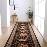 イケヒコ 廊下敷き マット 花柄 エレガンス 撥水 キャンベル ブラウン 約60×440cm #4730229