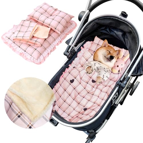 Lukhmelf Tappetino per passeggino per animali domestici, fondo antiscivolo, rimovibile e lavabile, set di cuscini e cuscino (rosa)