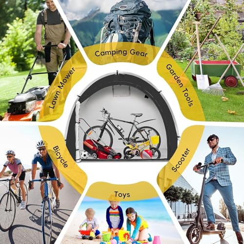 خيمة تخزين الدراجة باللون الاسود، غطاء تخزين الدراجة لـ 2/3 دراجات، سقيفة تخزين محمولة مقاومة للماء، مأوى خارجي للدراجات النارية، ادوات الحديقة، جزازة العشب، 210 × 80 × 170 سم