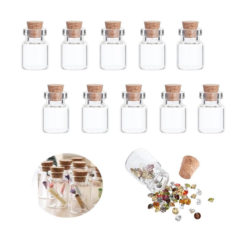 SKYPRO 10Pcs Mini Glass Bottles with Cork Lids, 22 x 35mm 6ml Tiny Glass Jars, Wishing Bottles, Small DIY Decorative Craft Vials for DIY Crafts Party Weddings Decoration Storage Accessories
