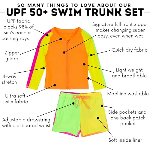 Image of SwimZip Boys' Long Sleeve Rash Guard & Swim Shorts Set - UPF 50+ Sun Protection
