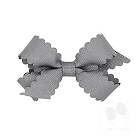 Vista 13 de Wee Ones Lazo clásico de grogrén para niñas con bordes festoneados, pinza antideslizante para el cabello, hecho a mano, blanco antiguo, mini