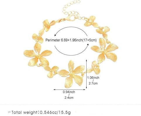 Statement Gold Metal Flower Bracelet for Women, Vintage Punk Floral Petal Chain Bracelets Trendy Boho Costume Accessories Simple Party Jewelry Gifts
