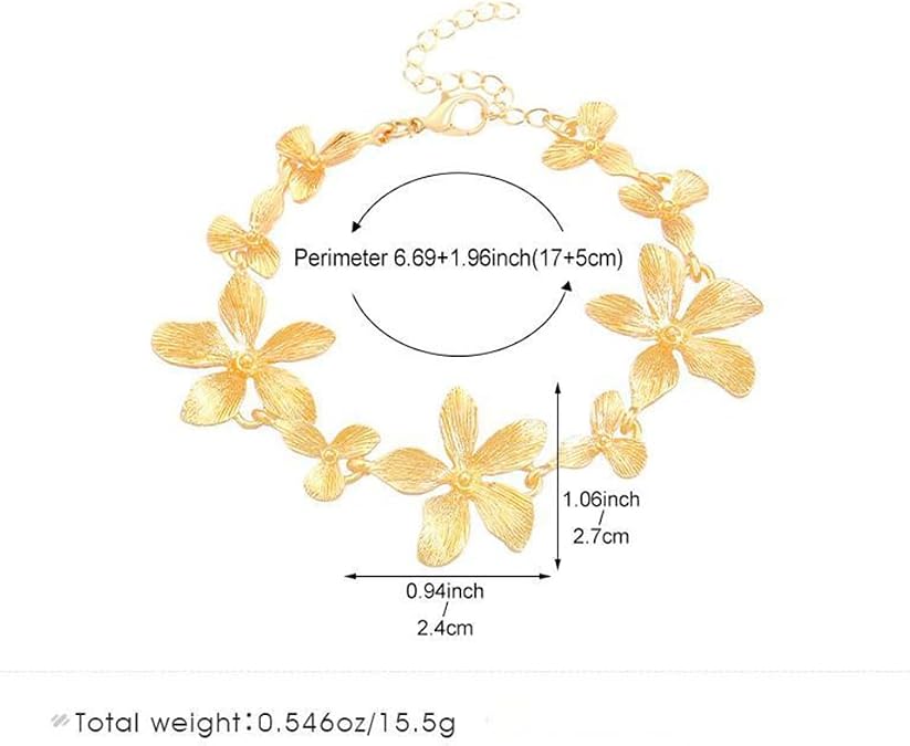 Statement Gold Metal Flower Bracelet for Women, Vintage Punk Floral Petal Chain Bracelets Trendy Boho Costume Accessories Simple Party Jewelry Gifts