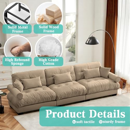 Image of SoarFlash 130 inch Sectional Sofa 3 Seat Couch, L Shaped Modern Sofa with Solid Wood Legs, Couches Sofas for Living Room Apartment, Comfortable Small Couches for Small Spaces, Brown