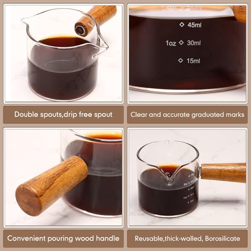 6 vasos medidores espresso con mango de madera 2.5 oz miniatura 3