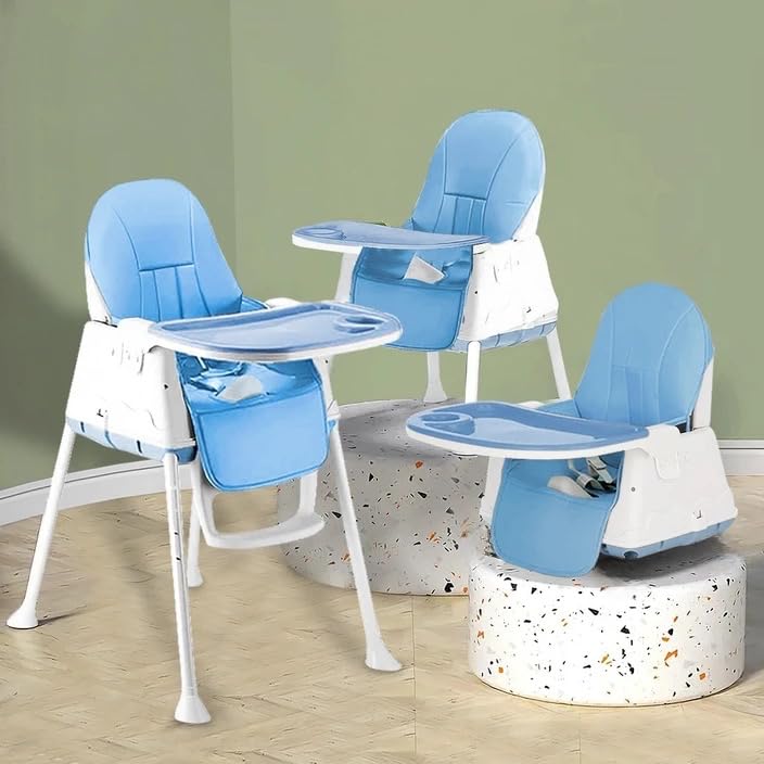 Image of Safe-O-Kid Multifunctional High Chair with 1 Year Warranty and Feeding Set, Adjustable, Foldable, and Comfortable with Soft Cushion & Removable Tray | 6 Months to 5Years I Blue