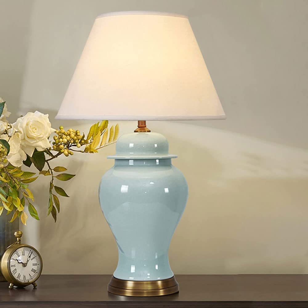 Lampa dekoracyjna Lampka nocna Niebieska Porcelanowa Przeszklona Lampa Stołowa Nocna Lampka Nocna Do Sypialni Salon Lampa Biurkowa Do Gabinetu Oświetlana dekoracja (Size : Remote Control Switch)
