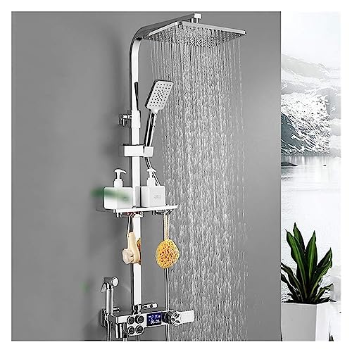 Panel de ducha, juego completo de ducha para baño en cobre negro, panel termostático con doble fila de botones y pantalla digital, ducha de mano de 4 velocidades (modelo S1803b thdd) miniatura 6