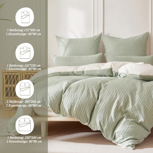 SOULFUL Bettwäsche 135x200 Baumwolle 4teilig Jacquard Oeko-TEX Salbeigrün – Ansicht 6