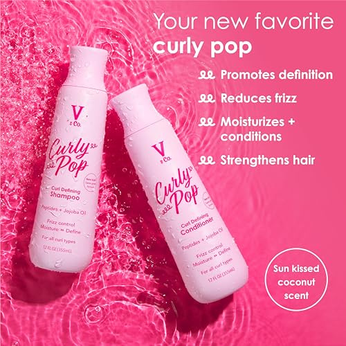 Image of V&Co. Curly Pop Curl Defining Conditioner - Sulfate Free & Paraben Free Hydrating Hair Care with Peptides, Amino Acids & Jojoba Oil for Moisture, Frizz Control & Curl Definition - 12 fl oz