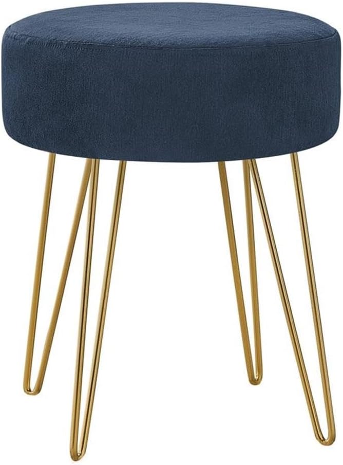 Monarch Specialties I 9002 Ottoman, Pouf, Footrest, Foot Stool, 14" Round, Fabric, Metal Legs, Blue, Gold, Contemporary, Modern
