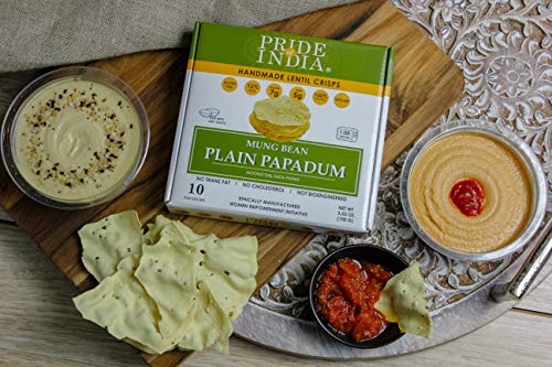 Pride Of India - Mung Bean Plain Papadum Lentil Crisp, 10 Count (3.53Oz - 100Gm) - Plant Based Protein Snack, Gluten-Free Vegan Crackers, Healthy Bean Chips, Traditional Handmade Indian Low Carb Food #TOP2