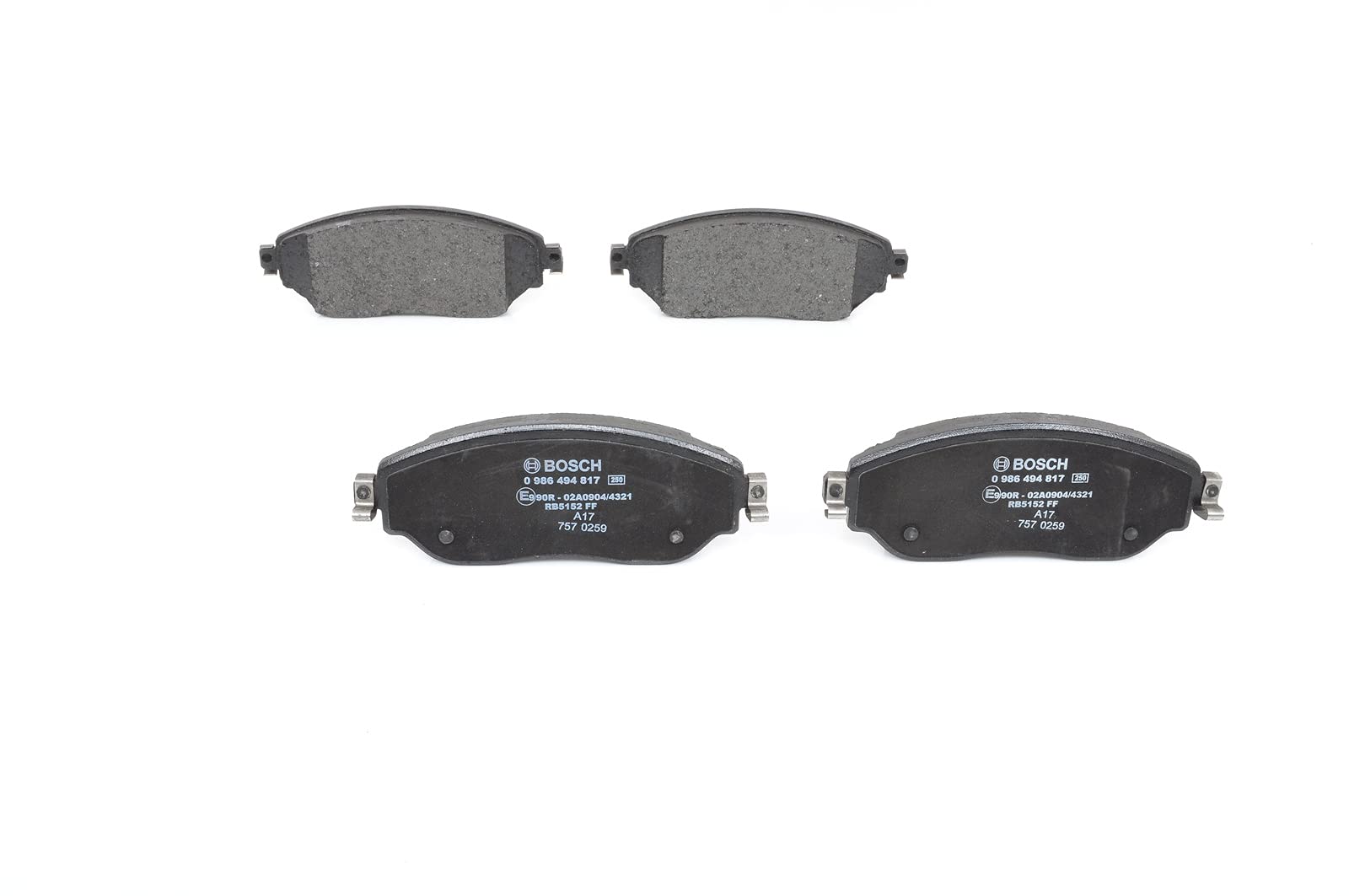 BOSCH Plaquettes de frein avant (jeu) 0986494817 | Qualité Bosch - Réduction du Bruit et de la Poussière - Certifié ECE-R90 - Sans Cuivre - Avec Accessoires