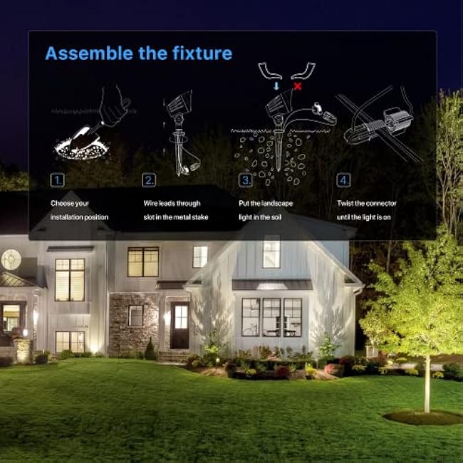GOODSMANN Low Voltage Landscape Spotlights 5W LED Outdoor Floodlights 2700K Warm White Replaceable LED Outside Hardwired Lighting with Metal Stake Cable Connector Replaceable