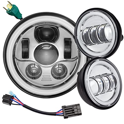 Eagle Lights 8700Cg3Hpkp-897 7" Led Headlight Spot/Passing Light Kit With White Halo Rings For Harley Davidson Motorcycles - Generation Iii/Chrome Halo Kit/Add Single Bulb Adapter Harness (897) #TOP10