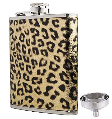 Leopard-Print Flasks-Women For Liquor Funny-Leakproof - Stainless Steel Flask With Metalic Pu Cover Set 7Oz (Leopard) #TOP12