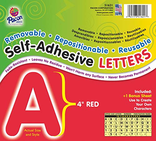 Pacon® PAC51621 Self-Adhesive Letters - Removable, Repositionable, Reusable, 4