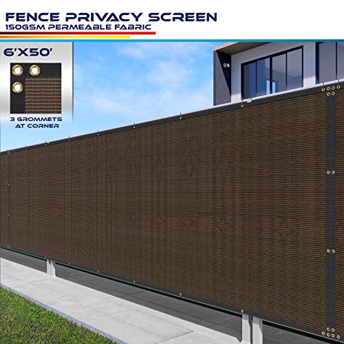 Windscreen4less Heavy Duty Sichtschutz Zaun in Farbe Braun mit Schwarz Streifen 6 'x 50' Tüllen Messing W/3-Jahre Garantie 140 GSM (Benutzerdefiniert Größen erhältlich) 6' x 50' – Bild 2