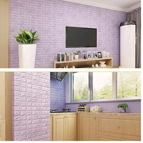Image of KASHIVAL Self-Adhesive Waterproof PE Foam 3D Wall Panels Wallpaper Sticker for Bathroom, Living Room, Hotel and Home Decoration (70 x 70cm, Appx. 5.3Sq Feet) (JD Purple Brick)