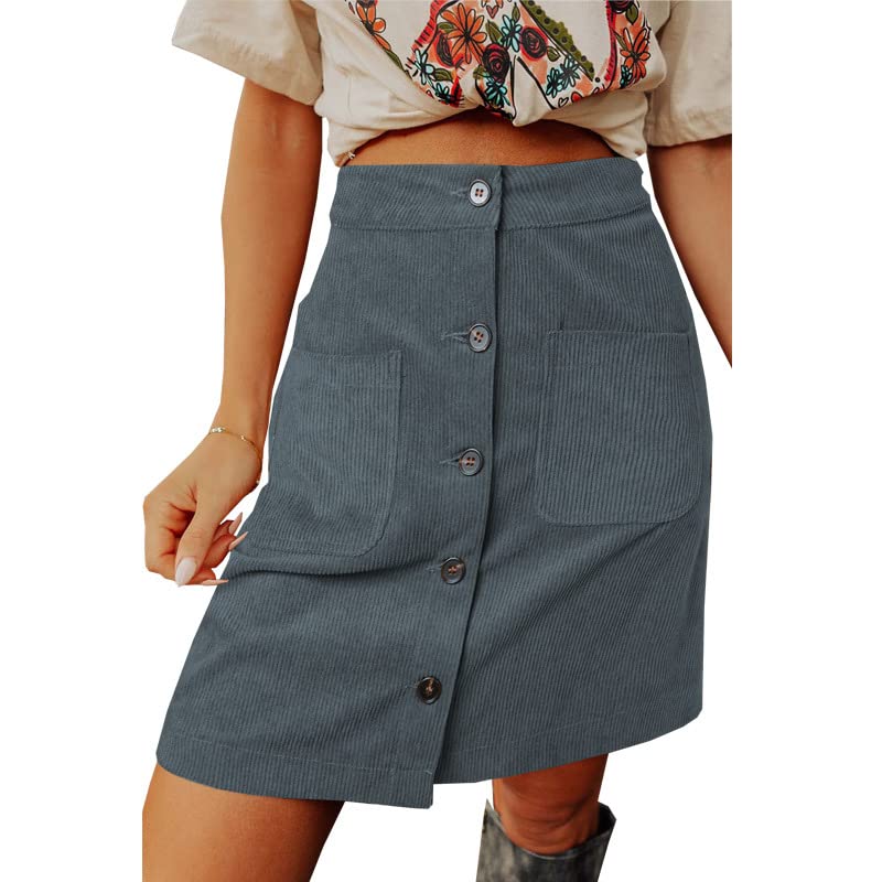 This Corduroy Skirt is a high-Waisted and Versatile Short Skirt with a Button-up Design