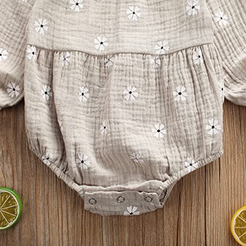 Newborn Baby Girls Floral Print Long Sleeve Round Neck Vintage Romper Infants Ruffles Jumpsuit (6-12Months, Grey Flower) #TOP5