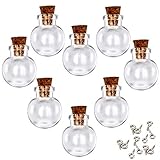 LEFV Mini Cork Top Glass Bottle Vial Charm 1 Inch - 12pcs Clear Bottles with Corks and 12pcs Eye Scr
