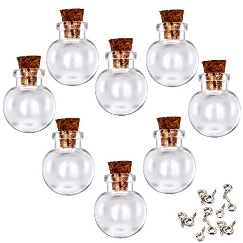 Lefv Mini Cork Top Glass Bottle Vial Charm 1 Inch - 12Pcs Clear Bottles With Corks And 12Pcs Eye Screws - Miniature Empty Sample Jars Message Bottle Small Tiny Size Pendant (Ball) #TOP1
