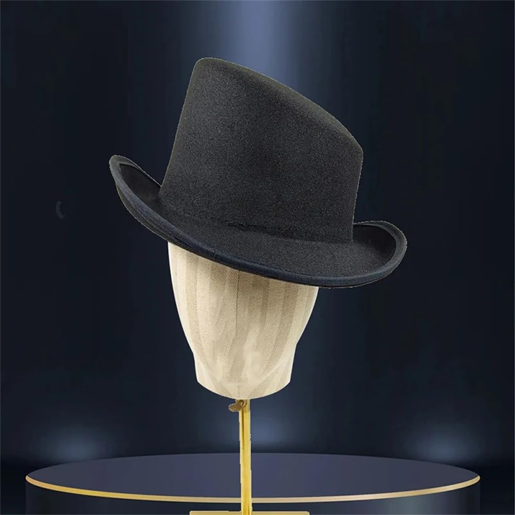 Cappello Fedora da Uomo E da Donna, Cappello Alto in Feltro di Lana, Cappello Derby in Tinta Unita, Cappello da Festa in Feltro,Black-One Size