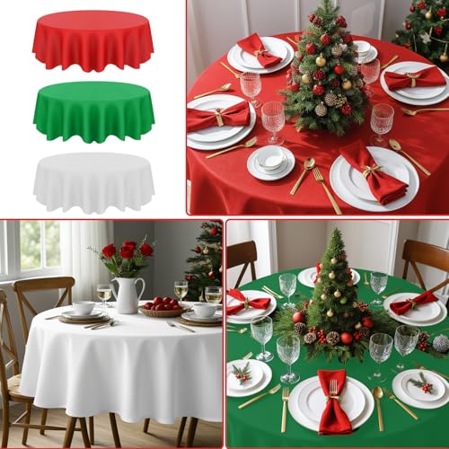 Image of 12 Pack Christmas Plastic Tablecloth, Xmas New Year Disposable Round Circle Waterproof Table Covers for Xmas Party Decorations