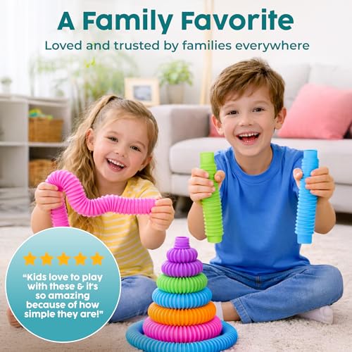 unitedessentialgoods Pop Tubes - Sensory Toys - Fidget Toys - Imaginative Play & Stimulating Creative Learning - Hours of Fun for Kids - Tons of Ways to Play - Non-Mouthable Toy 3+ - 8 Pack Large 6