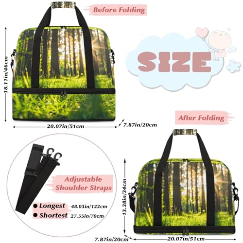 Large Weekender Overnight Bags Green Summer Forest Travel Duffel Bag for Women Men Gym Bag With Shoe Compartment Foldie Travel Tote Bag Carry On Personal Item Bag for Travel Gym Sports2