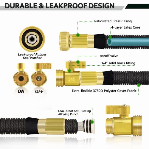 Cotclo New 100Ft Expandable Garden Hose - Superior Strength 3750D, 4-Layers Latex With 3/4" Solid Brass Connectors, 10 Function Spray Nozzle, Easy Storage Kink Free Flexible Lightweight Water Hose #TOP1