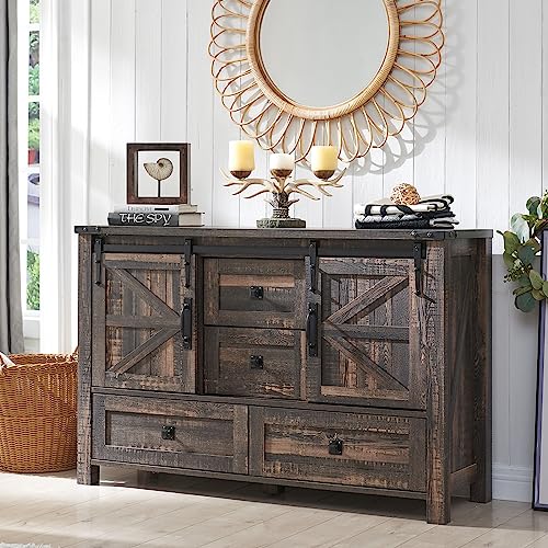 T4TREAM 48'' Farmhouse Dresser w/4 Drawers & 2 Sliding Barn