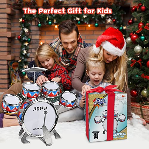 Kids Drum Set, Toddler Jazz Drum Kit 10 Piece For Toddler Toys 5 Drums With Stool Pedal Percussion Musical Instruments Drum Toy Birthday Early Education Xmas Gift Toys For 3 4 5 Year Old Girls Boys #TOP5