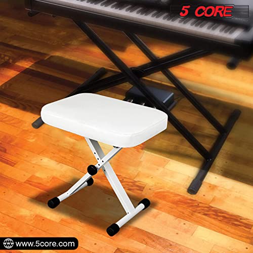 5 Core Keyboard Bench X-Style Cushion Padded Piano Bench Adjustable Stool Chair Seat Flame Retardant Cotton Non-Skid Design White Kbb Wh Hd #TOP1
