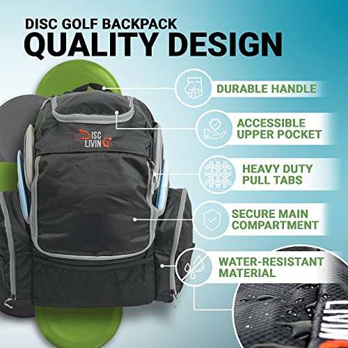 Ultimate Disc Golf Backpack | Frisbee Bag Fits Upto 35 Discs | Bottle Holder & Secret Backpocket for Small Accessories | Cooler Pockets & Thick Padded Straps | Ideal Holiday Gift for Golfers (Black)