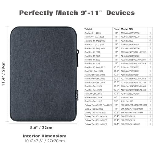 Image of MoKo 9-11 Inch Tablet Sleeve Bag Padded Protetive Carrying Case | Fits New 11inch iPad Air M4, iPad A16 2025, iPad Pro 11 M4, Air 5 /4 /3, iPad 10 /9 /8th Gen, Tab S8 /S9 11 inch, Space Gray