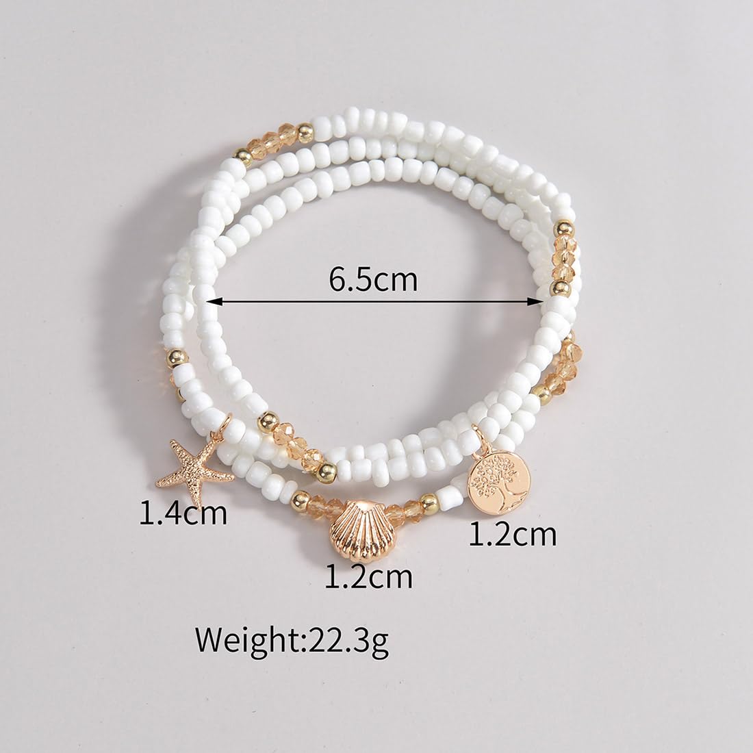 3pcs plage stratifié pétoncles d'or étoile de mer cheville arbre de paix pendentif cheville bracelet graines plage d'été élastique femmes pieds bijoux
