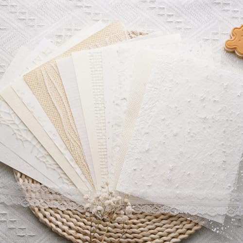 LewuwoPoing 15Pcs Handmade Scrapbook Art Paper Craft Textured Paper Colorful A5 sheet Mesh Special Paper Mix for Scrapbooking Junk Journal Journaling Supplies DIY Materials 5.8x8.2 inches (White)