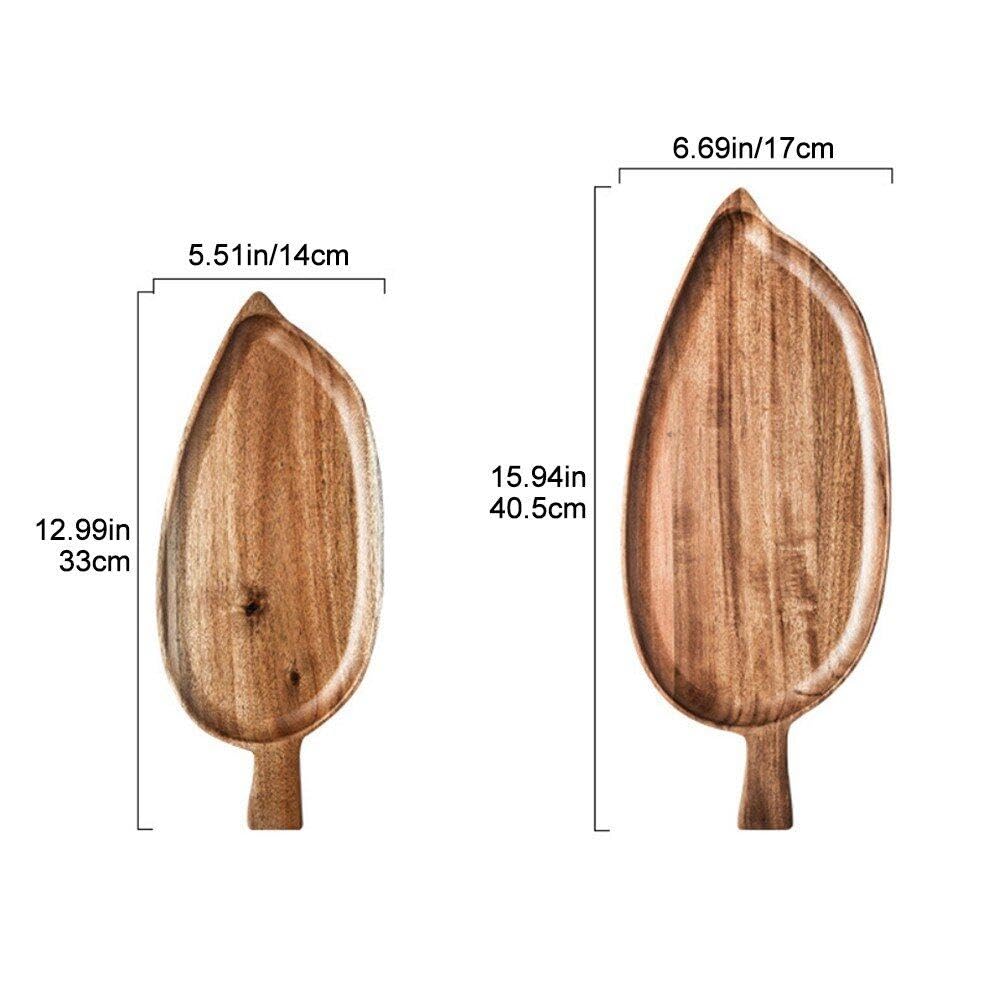 Lot de 2 plateaux de service en bois en forme de feuille – Idéal pour les aliments, les biscuits, le pain, les fruits, les sushis, les desserts – Idéal pour le dîner et le petit déjeuner