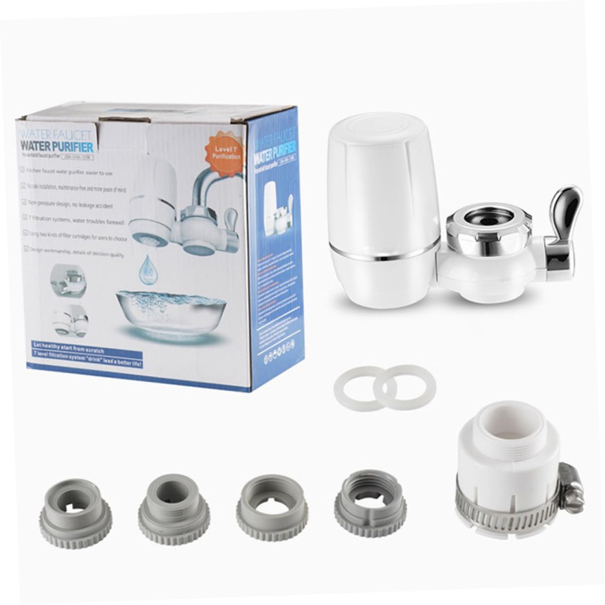 Veemoon Filtro Per Rubinetto Acqua Cucina Con 2 Filtri Ceramici Lavabili, Purificatore D’acqua Compatto Abs Resistente, Filtrazione a 7 Strati, Installazione Facile Per Uso Domestico